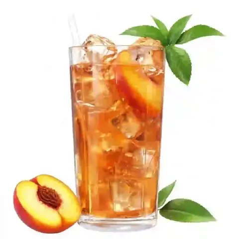 Peach iced tea, fruity iced tea, refreshing iced tea, peach drink, chilled tea, summer beverage, Qashati Al Sham drinks, iced tea with peach