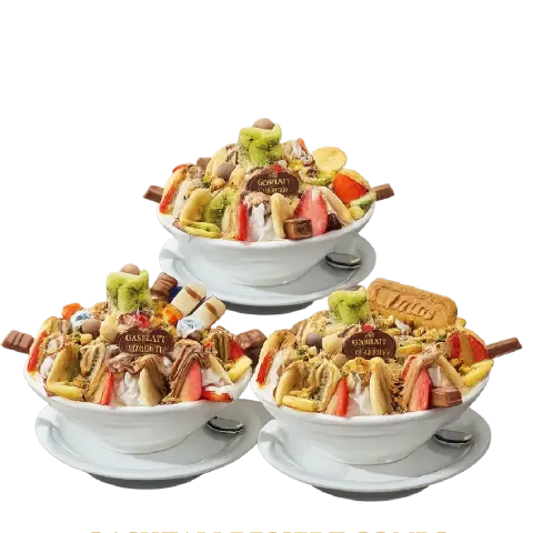 2 large qashati plates and one small one on top