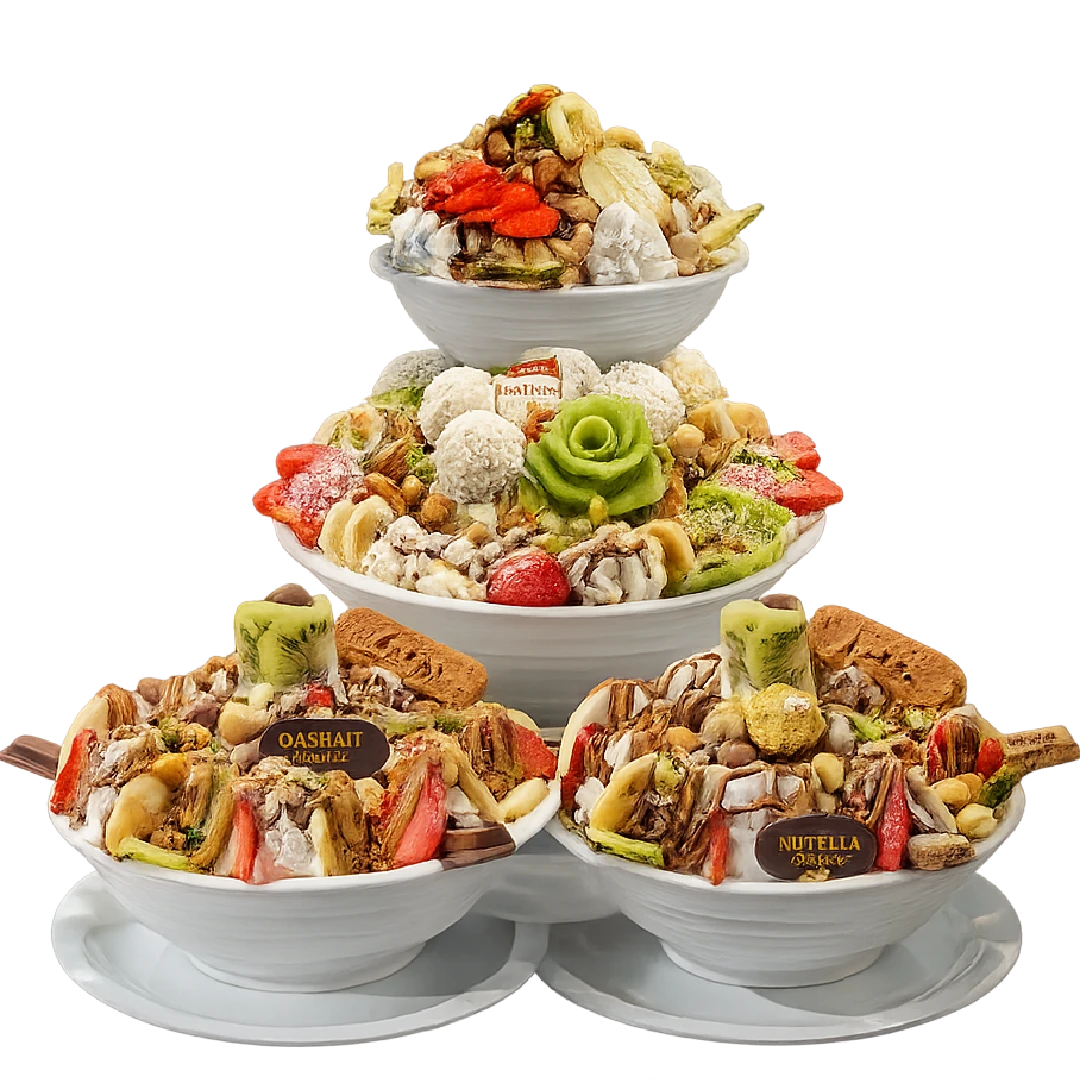 3 medium-sized qashati plates and one small one on top of it
