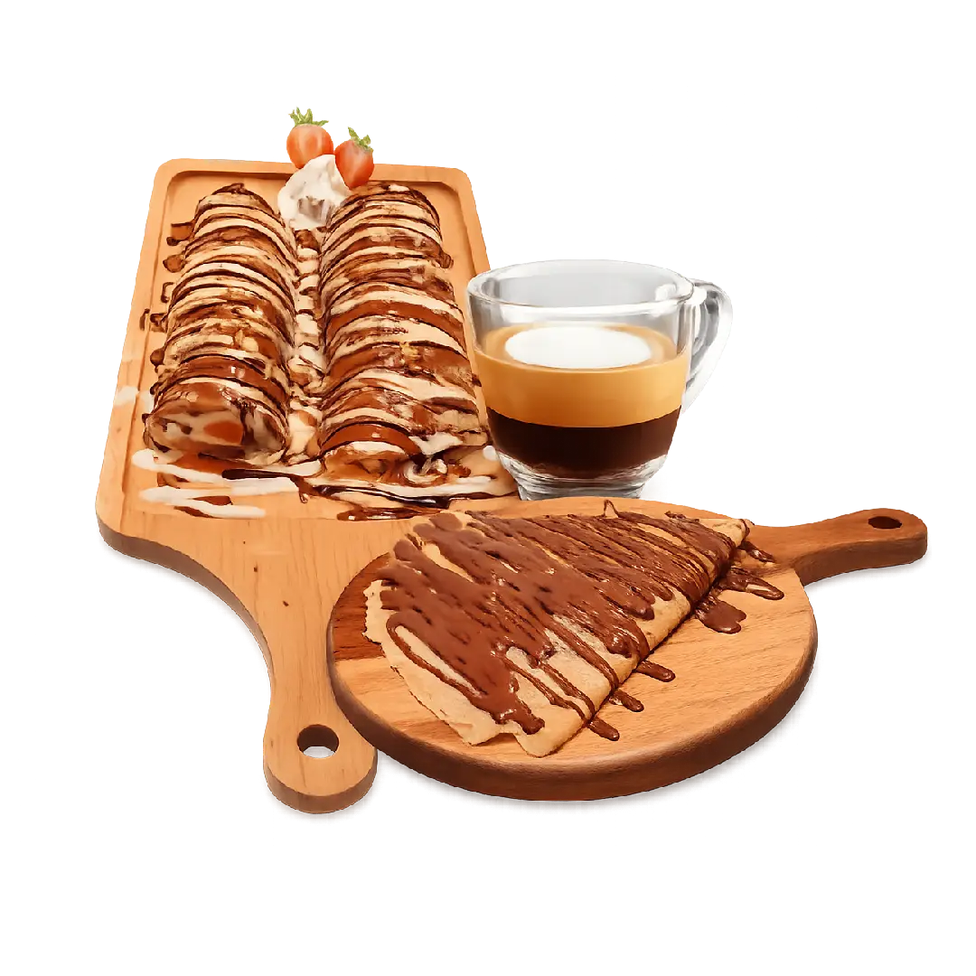 Coffee with two custom crepes